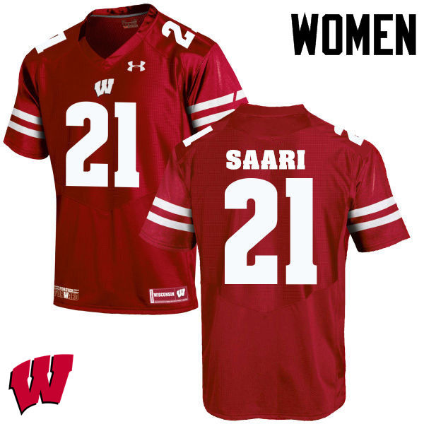 Wisconsin Badgers Women's #21 Mark Saari NCAA Under Armour Authentic Red College Stitched Football Jersey IF40V07YZ